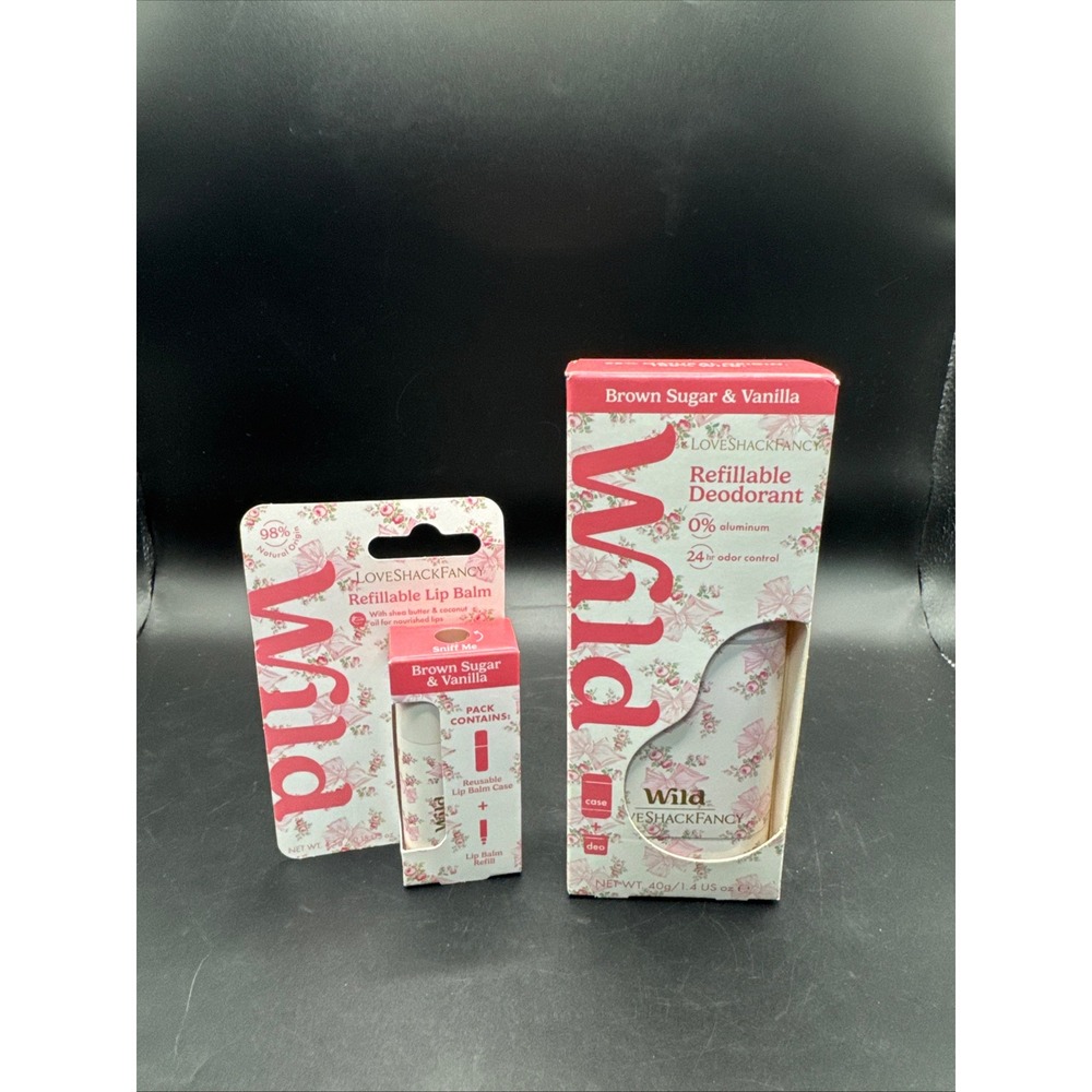 Wild x LoveShackFancy Brown Sugar & Vanilla Refillable Deodorant & Lip Balm Set